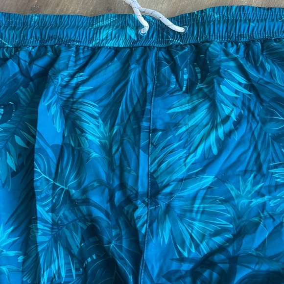Men’s Blue Palm Swim Trunks 5” Compression Liner Shorts Stretch Zipper Pocket - Picture 13 of 14